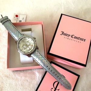 Juicy Couture Silver Metallic Leather Strap Watch
